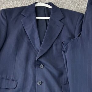 Tom James‎ Men's Navy Blue Pinstripe Two Button Suit Set Blazer & Pants Size 40R